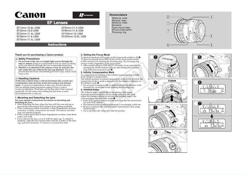 Image de la première page du manuel de l'appareil EF 35MM F/1.4L USM
