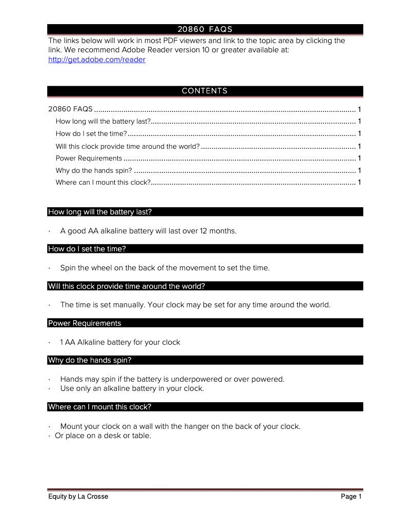 Page n°1 - FAQ La Crosse Technology 20860