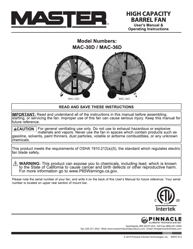 Imagen de la primera página del manual del dispositivo MAC-30D