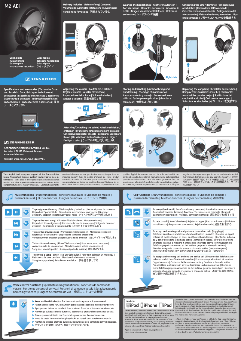 Page 1 de la notice Manuel utilisateur Sennheiser MOMENTUM 2 AEI BRW