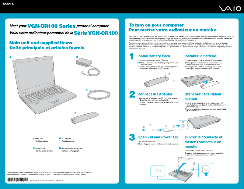 Página 1 del manual Guía de instalación Sony Vaio VGN-CR115E