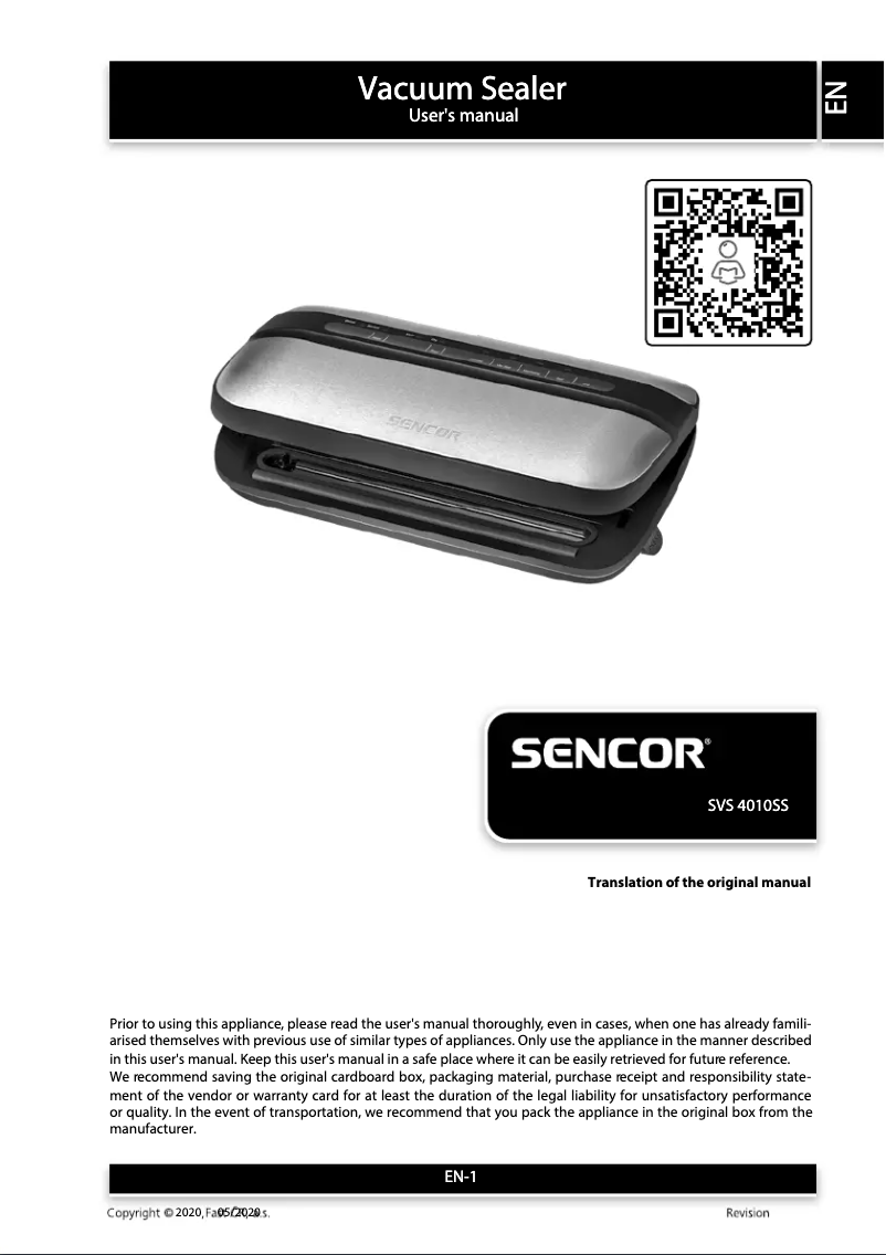 Page n°1 - Manuel utilisateur Sencor SVS 4010SS