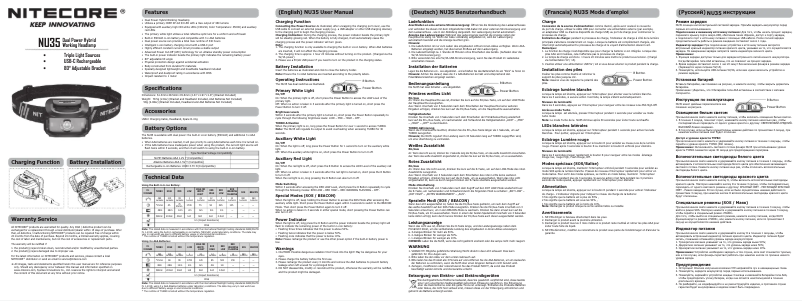 Page 1 de la notice Manuel utilisateur Nitecore NU35