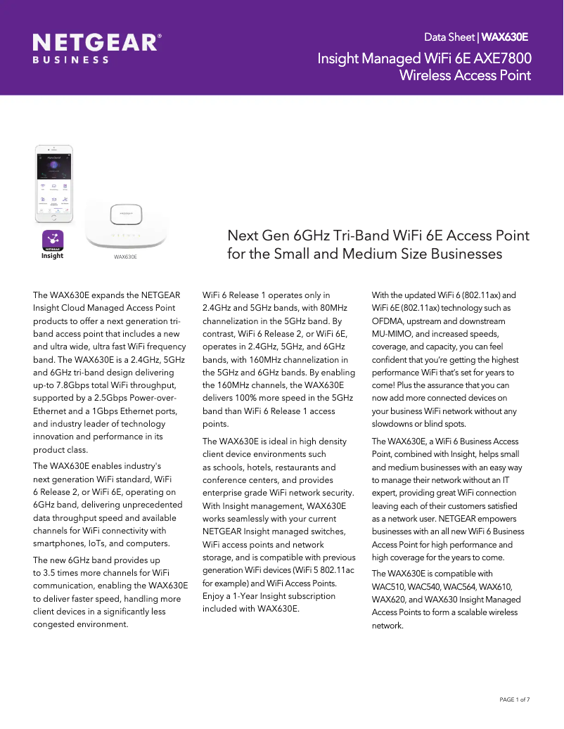 Page n°1 - Fiche technique Netgear WAX630EP