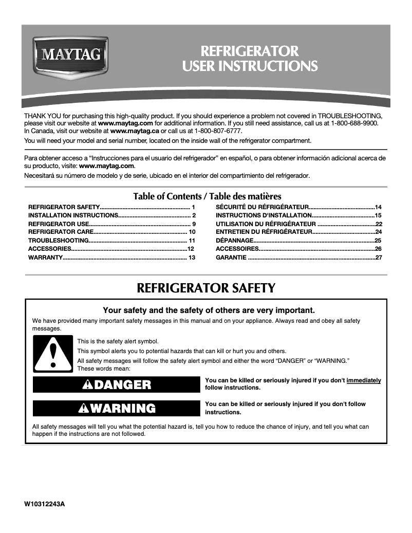 Page n°1 - Manuel utilisateur Maytag M0RXEMMWM