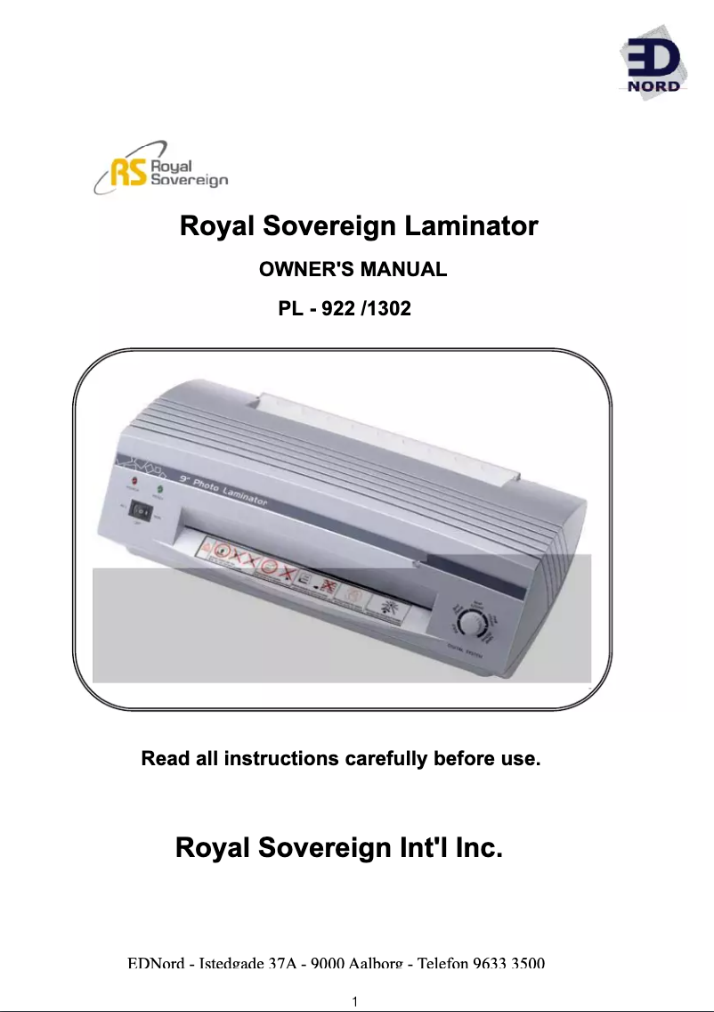 Page n°1 - Manuel utilisateur Royal Sovereign PL-922