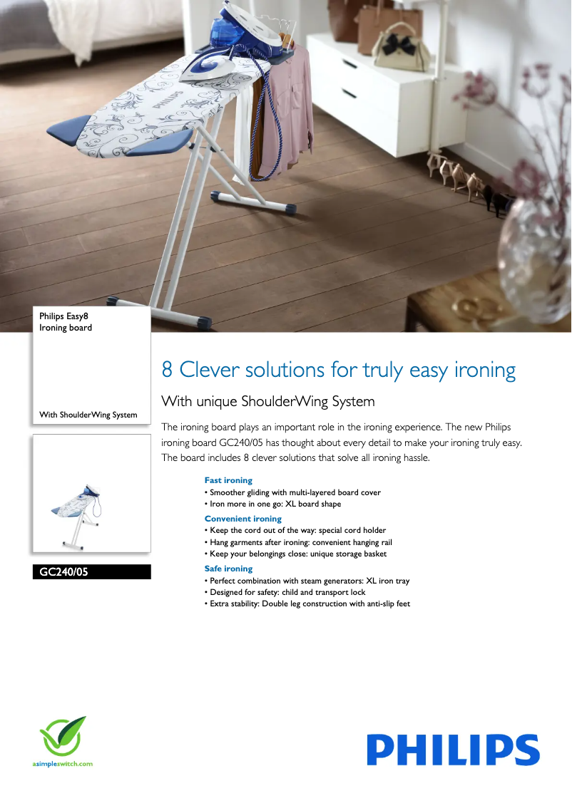 Page 1 de la notice Fiche technique Philips Easy8 GC240