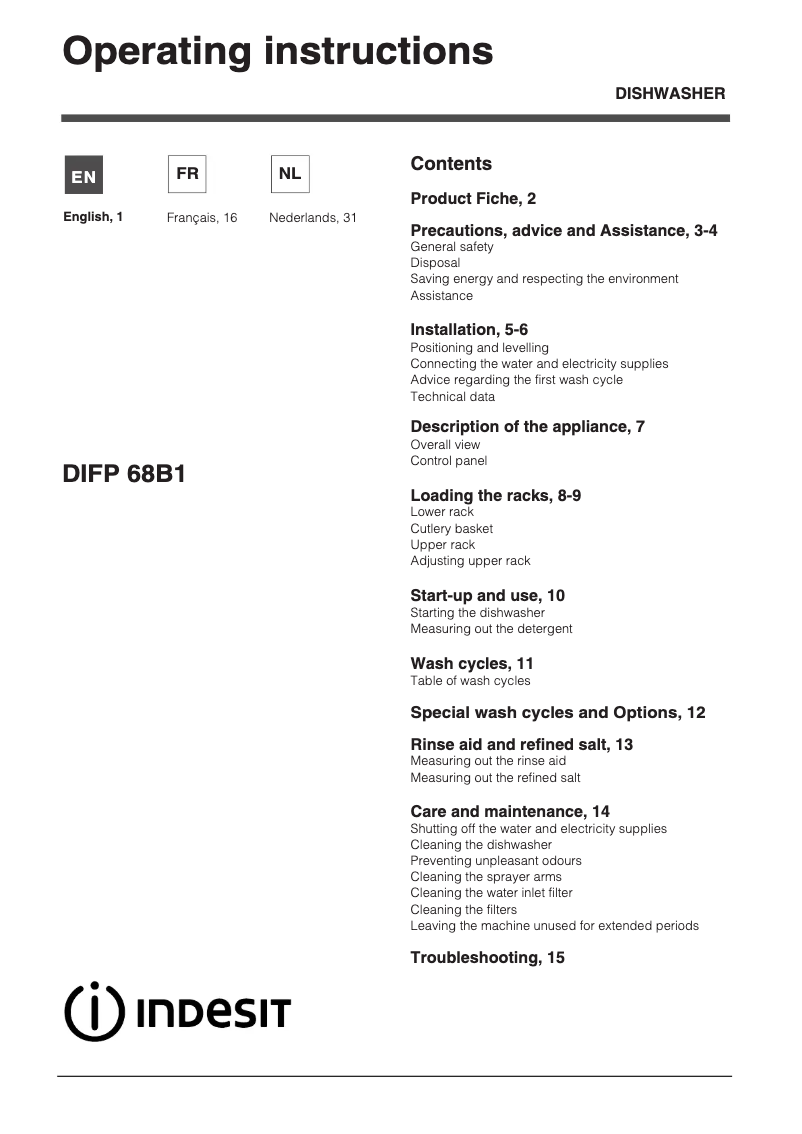 Image de la première page du manuel de l'appareil DIFP 68B1