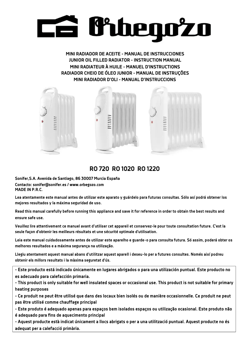 Page 1 de la notice Manuel utilisateur Orbegozo RO 1220