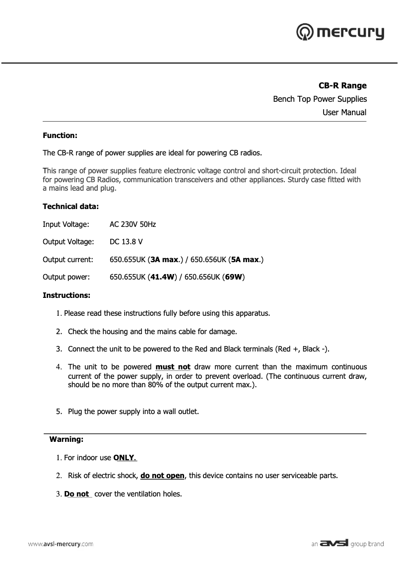 Page 1 de la notice Manuel utilisateur Mercury CB-R5