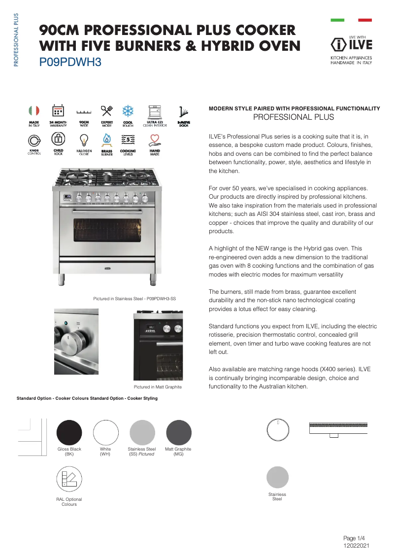 Página 1 del manual Ficha técnica Ilve P09PDWH3MG