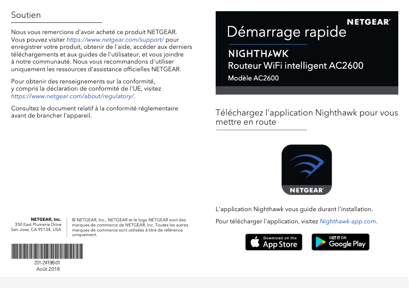 Page 1 de la notice Guide d'installation Netgear Nighthawk AC2600