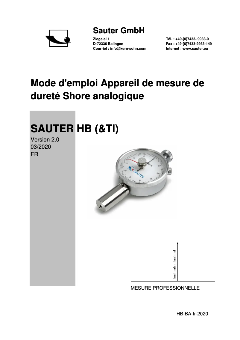 Page 1 de la notice Manuel utilisateur Kern HBA 100-0