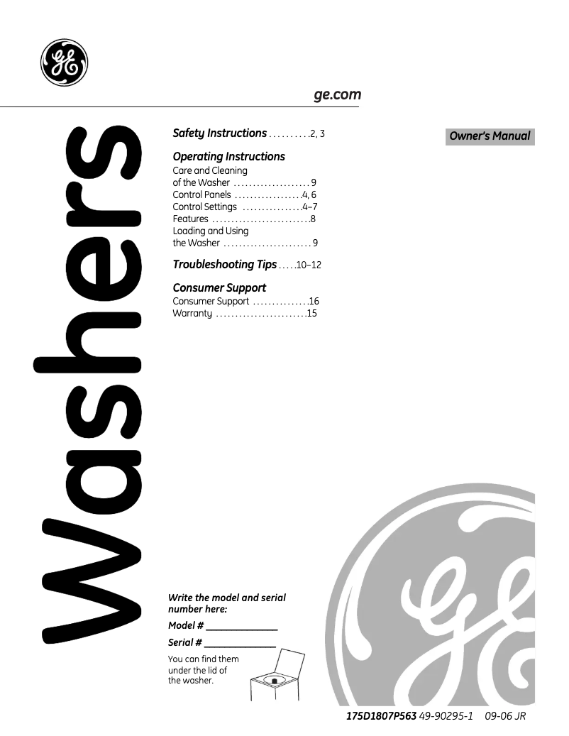 Page 1 de la notice Manuel d'utilisation et d'entretien GE S2100EWW