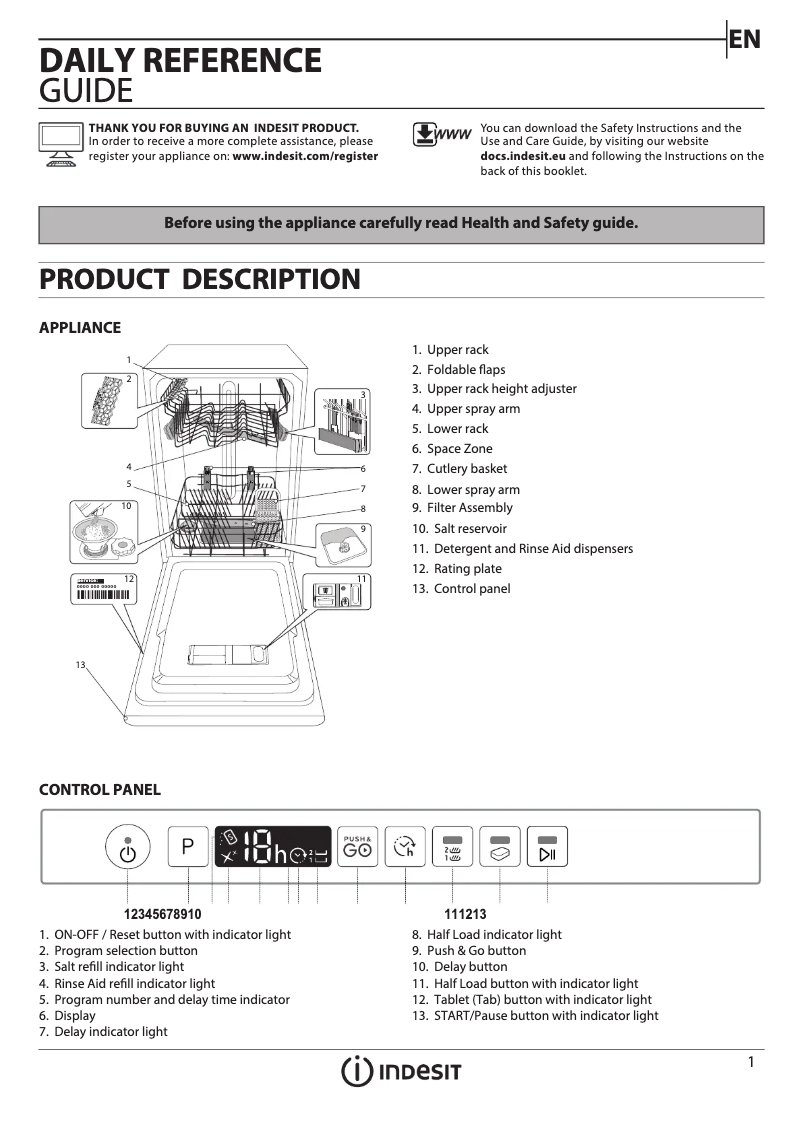 Page 1 de la notice Manuel utilisateur Indesit DSIO 3T224 E Z UK N