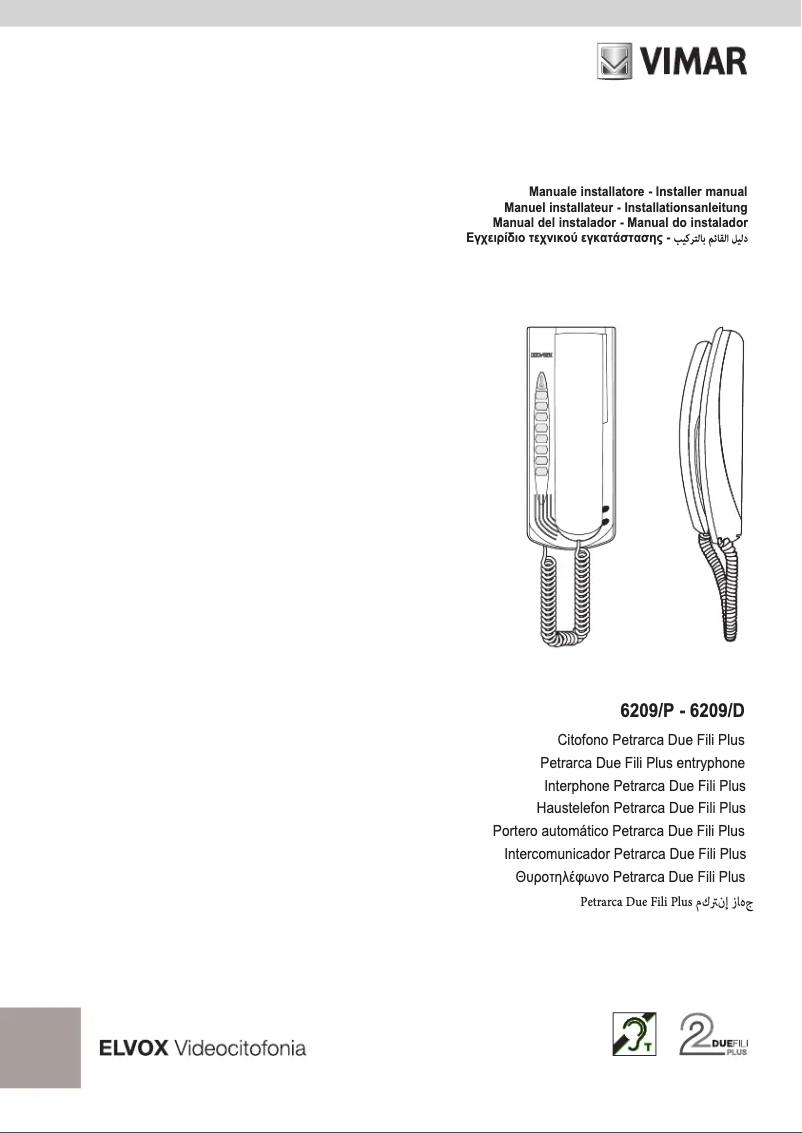 Page 1 de la notice Manuel utilisateur Vimar ELVOX 6209P/M