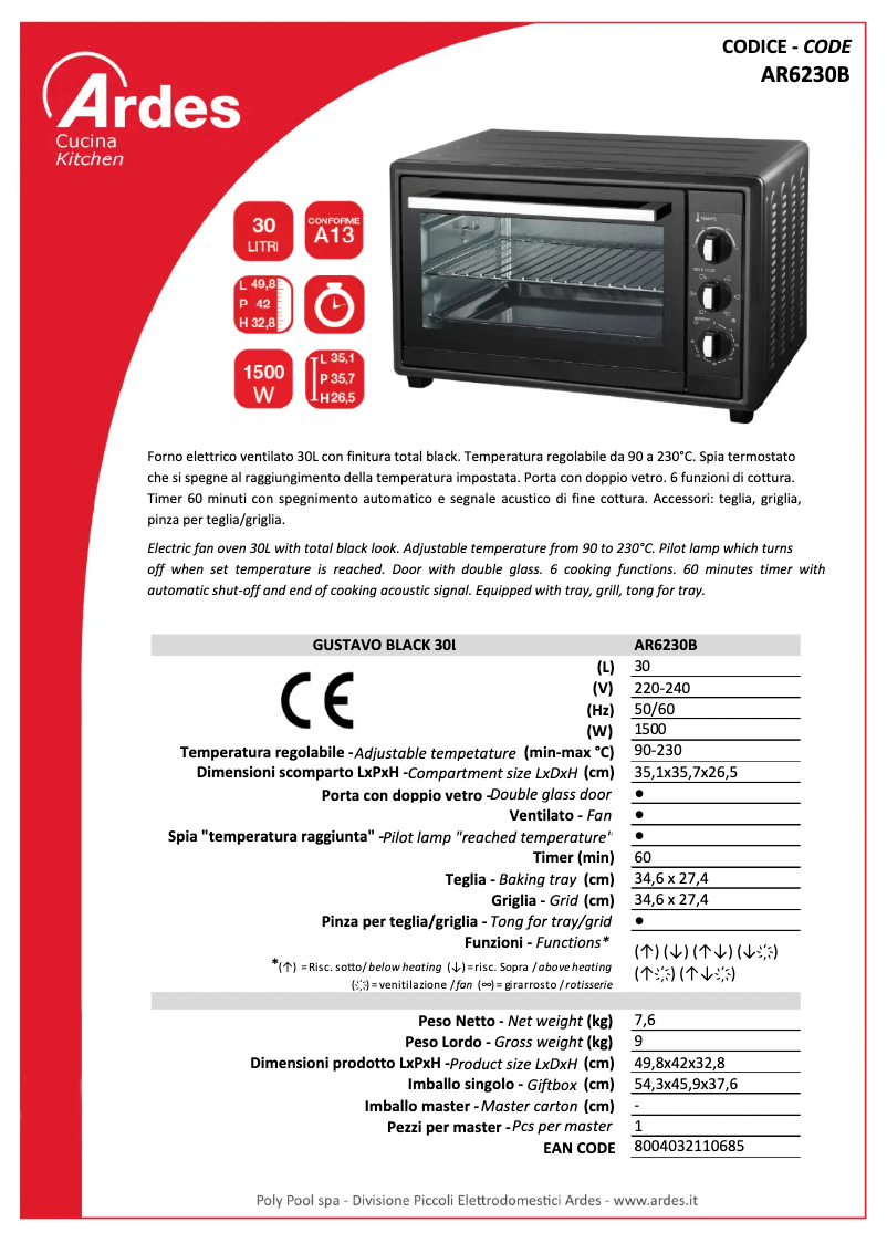 Page 1 de la notice Fiche technique Ardes AR6230B