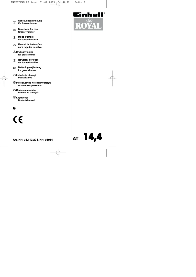 Page 1 de la notice Manuel utilisateur Einhell Royal AT 144
