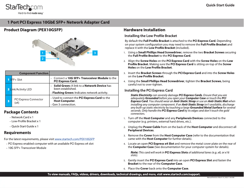 Page n°1 - Manuel utilisateur StarTech.com PEX10GSFP