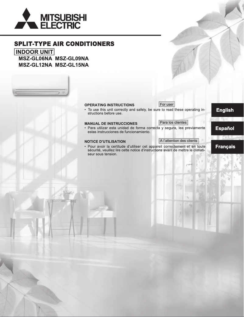 Image de la première page du manuel de l'appareil MSZ-GL06NA-U1