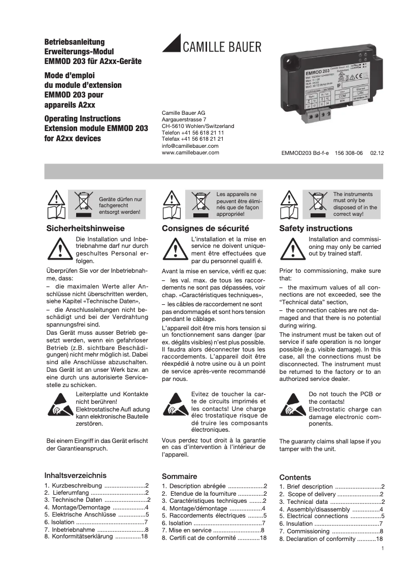 Image de la première page du manuel de l'appareil EMMOD203