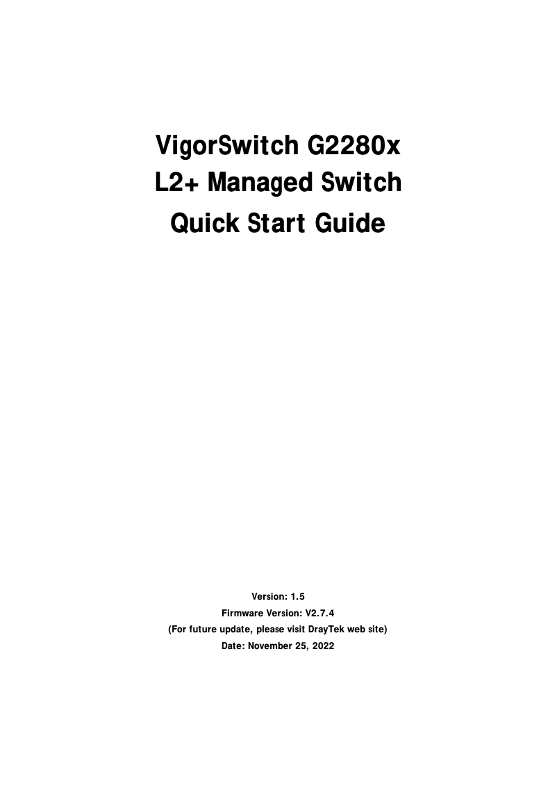 Page 1 de la notice Guide de démarrage rapide Draytek VigorSwitch G2280x