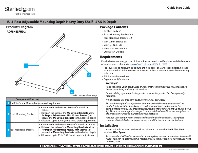 Image de la première page du manuel de l'appareil ADJSHELFHD2