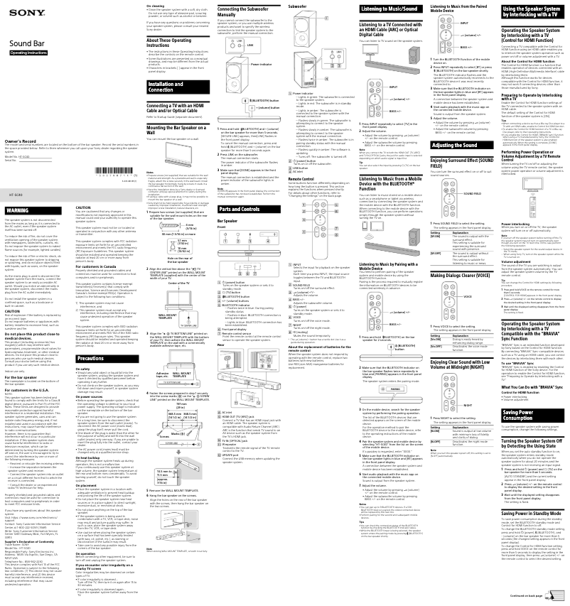 Página 1 del manual Manual de usuario Sony HT-SC40