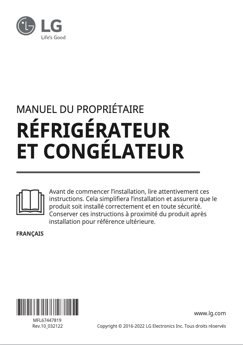 Page 1 de la notice Manuel utilisateur LG GSJ960PZBZ