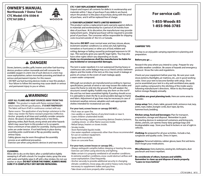 Page n°1 - Manuel utilisateur Wood's Northwoods 7