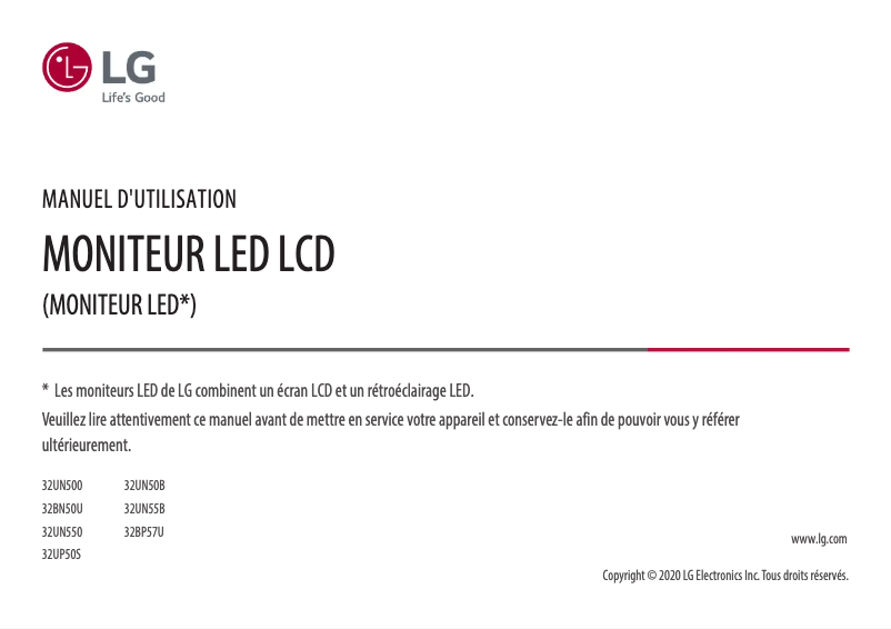 Page 1 de la notice Manuel utilisateur LG 32UN550