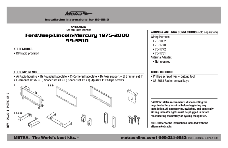 Page n°1 - Guide d'installation Metra 99-5025