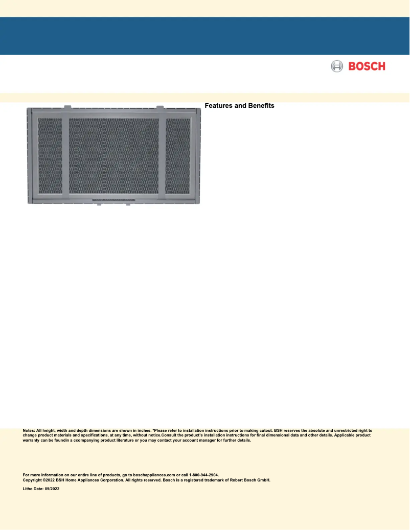 Page 1 de la notice Fiche technique Bosch HUIFILT0UC