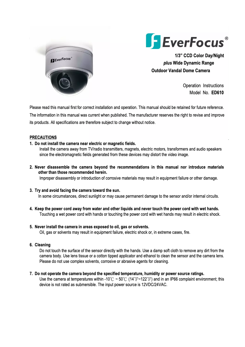 Page n°1 - Manuel utilisateur EverFocus Polestar II ED610