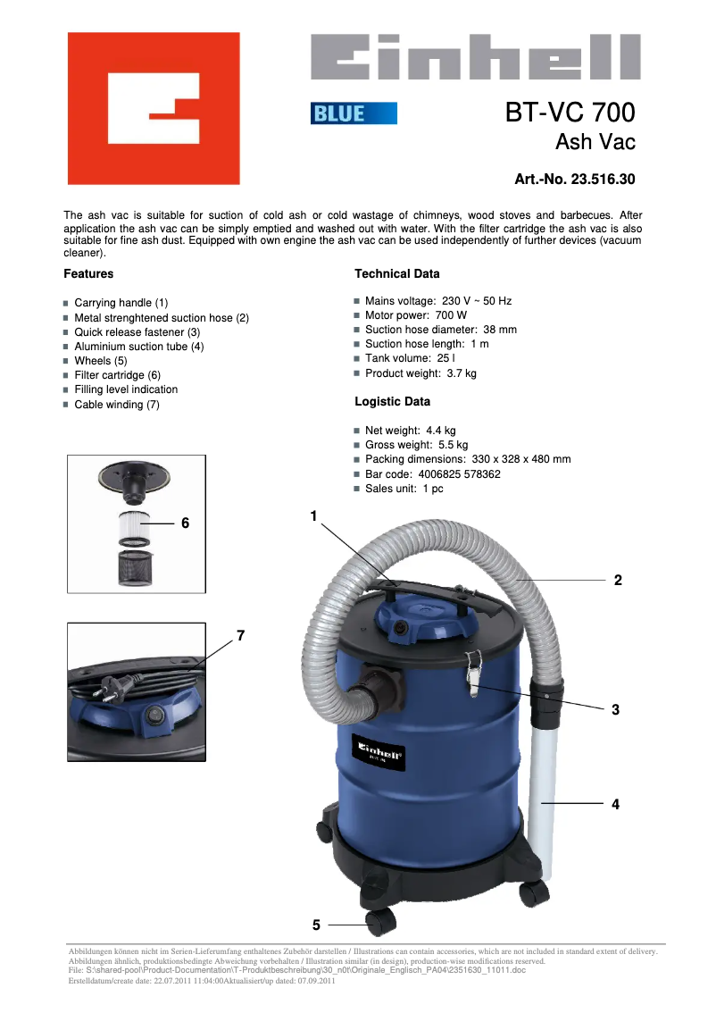 Page n°1 - Manuel utilisateur Einhell BT-VC 700