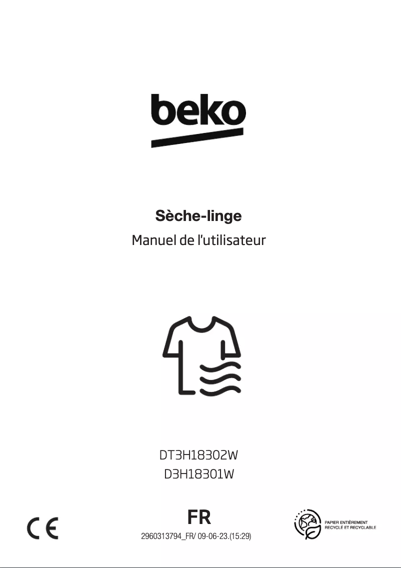 Page 1 de la notice Manuel utilisateur Beko DT3H18302W