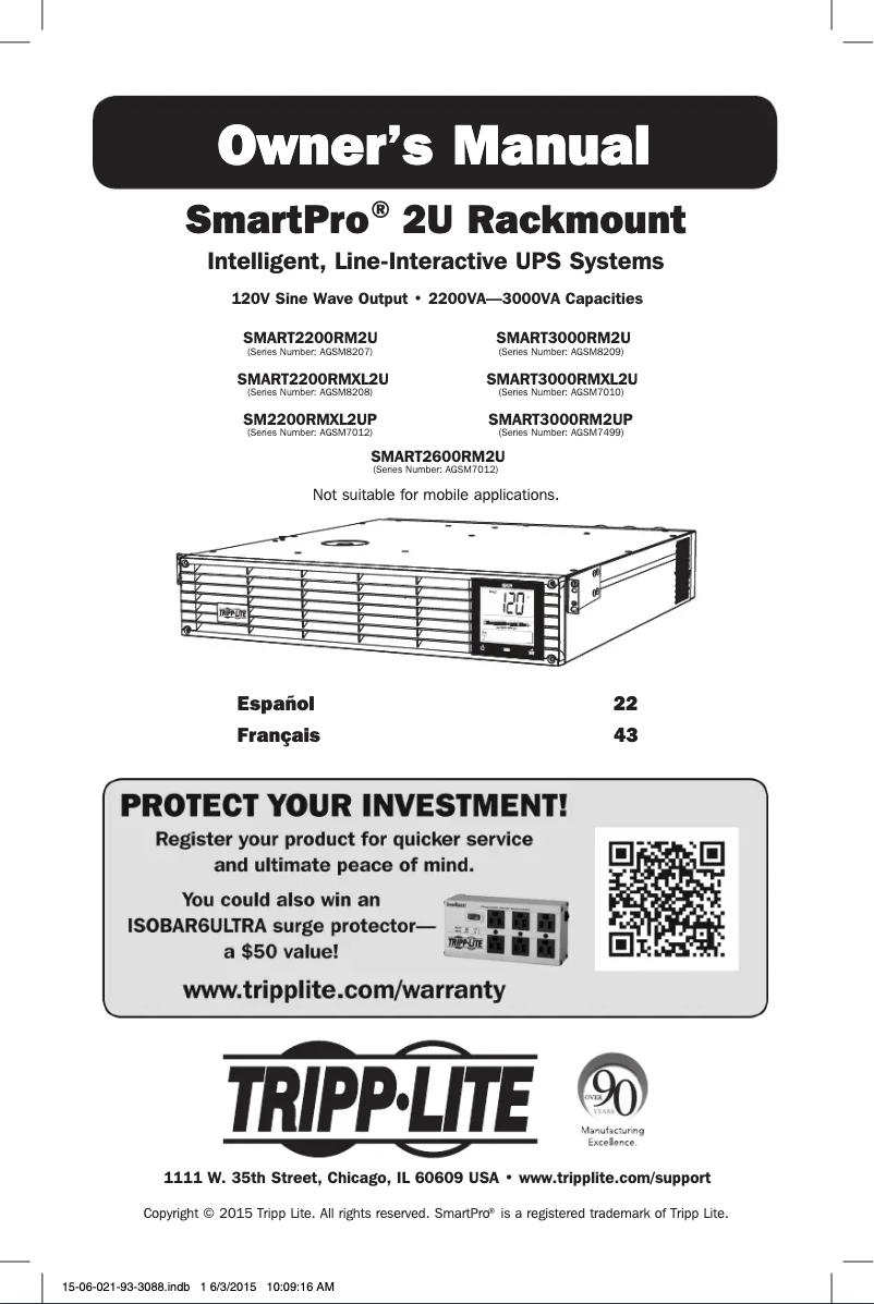 Page 1 de la notice Manuel utilisateur Tripp Lite SmartPro SMART2200RM2U