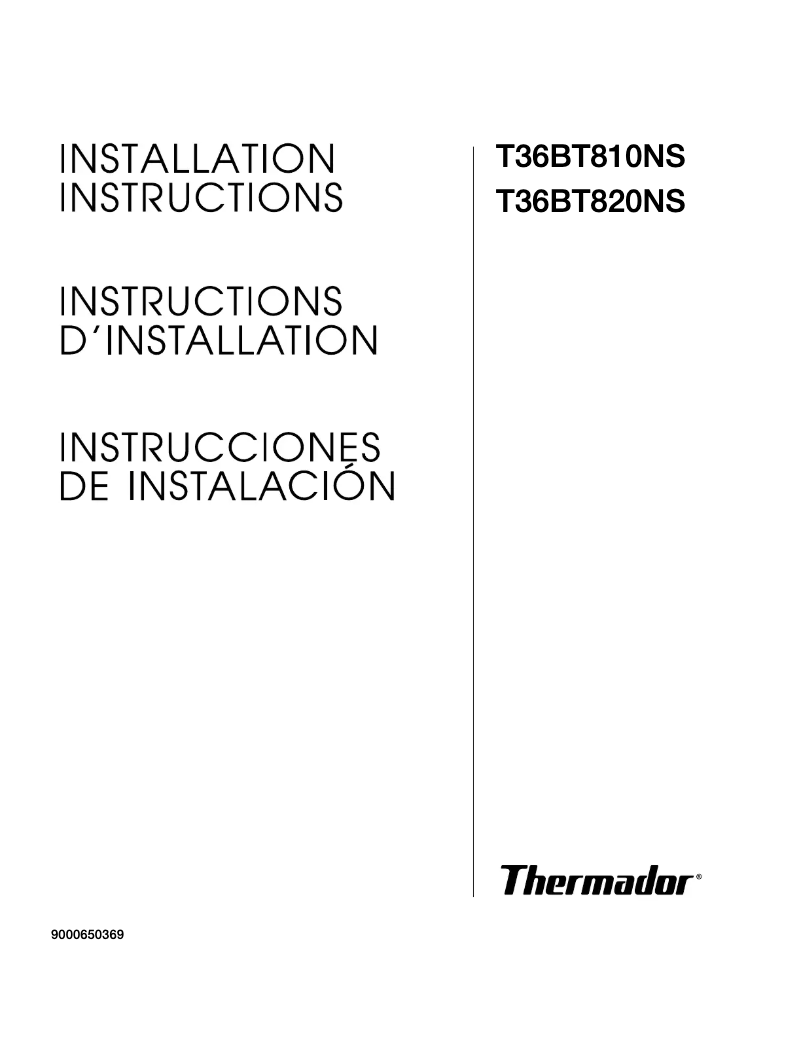 Page 1 de la notice Guide d'installation Thermador T36BT810NS