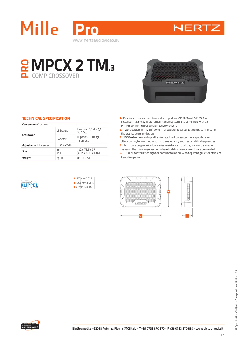 Page n°1 - Fiche technique Hertz Mille Pro MPCX 2 TM.3