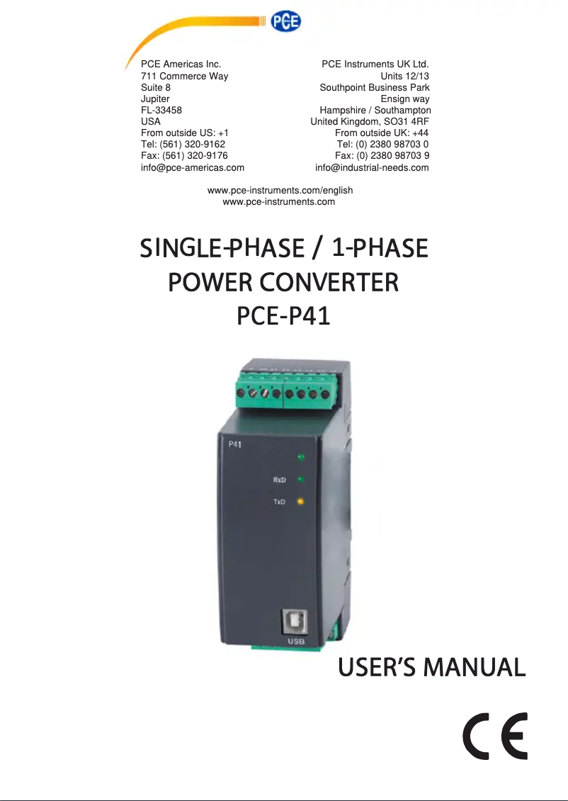 Page n°1 - Manuel utilisateur PCE Instruments PCE-P41