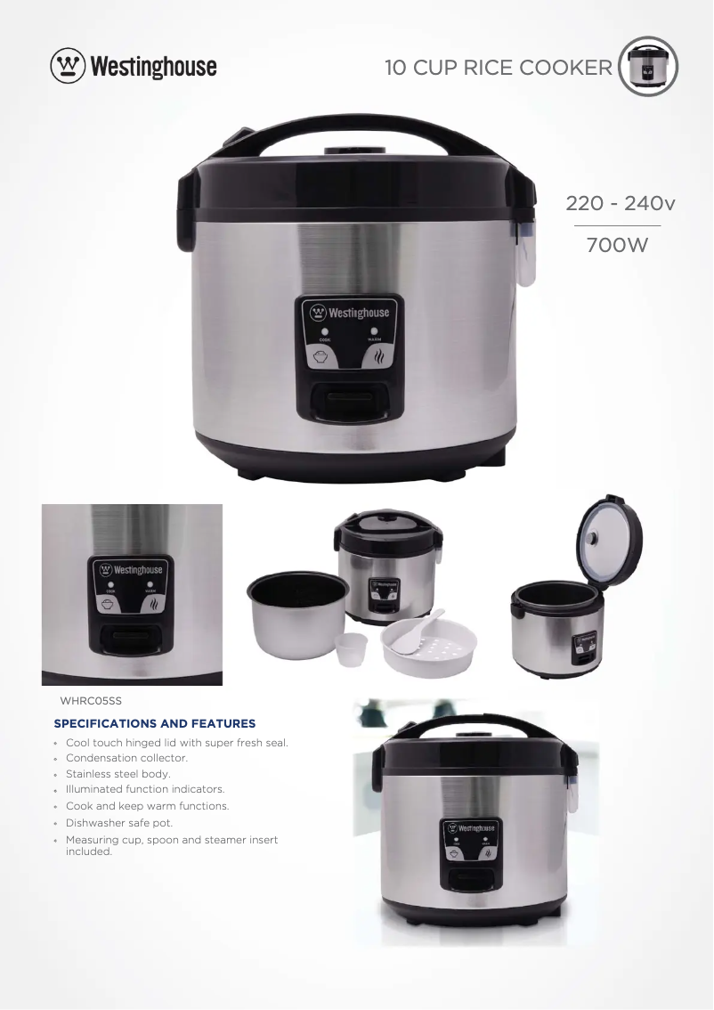 Page 1 de la notice Fiche technique Westinghouse WHRC05SS