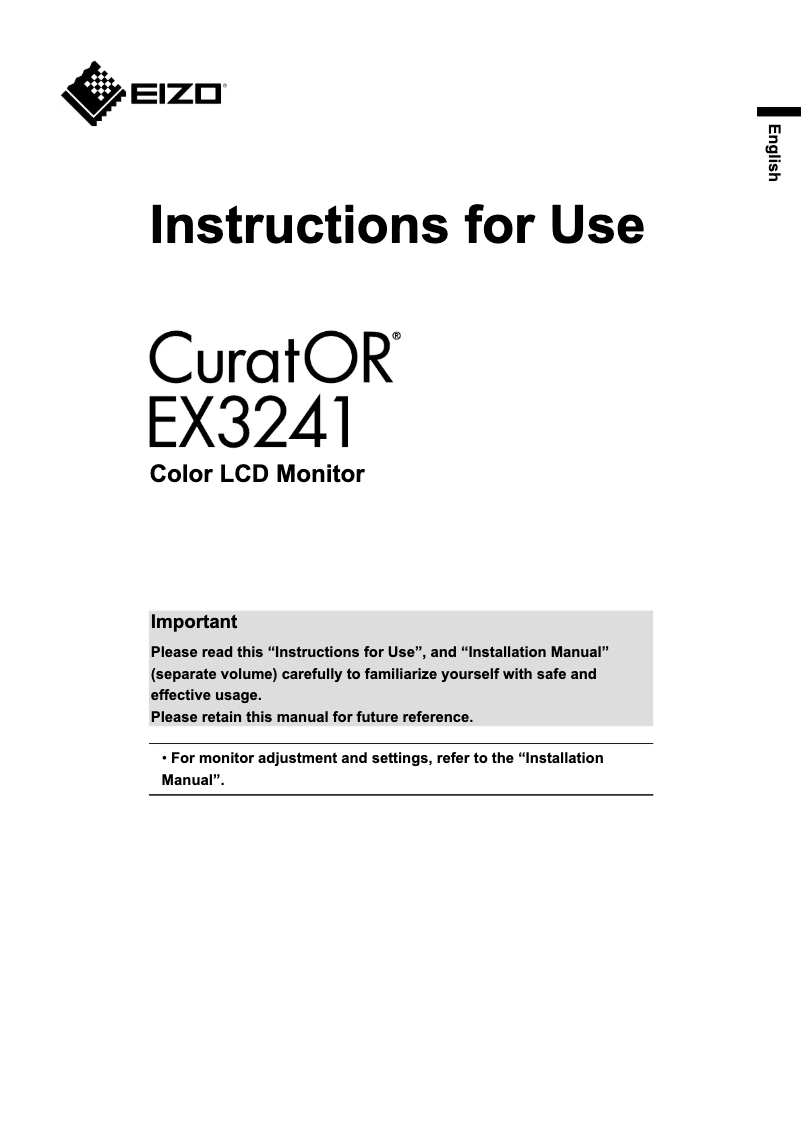 Page 1 de la notice Manuel utilisateur Eizo CuratOR EX3241
