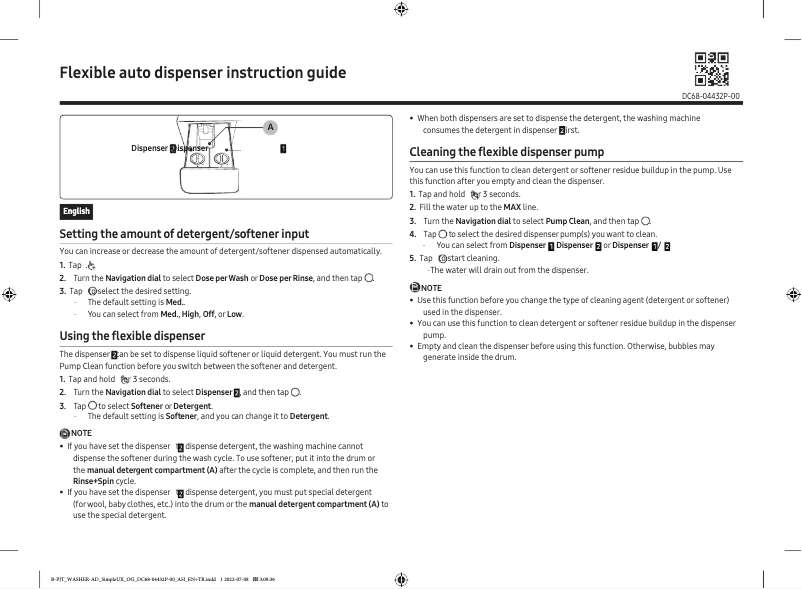Page 1 de la notice Guide de démarrage rapide Samsung WW95DG6U85