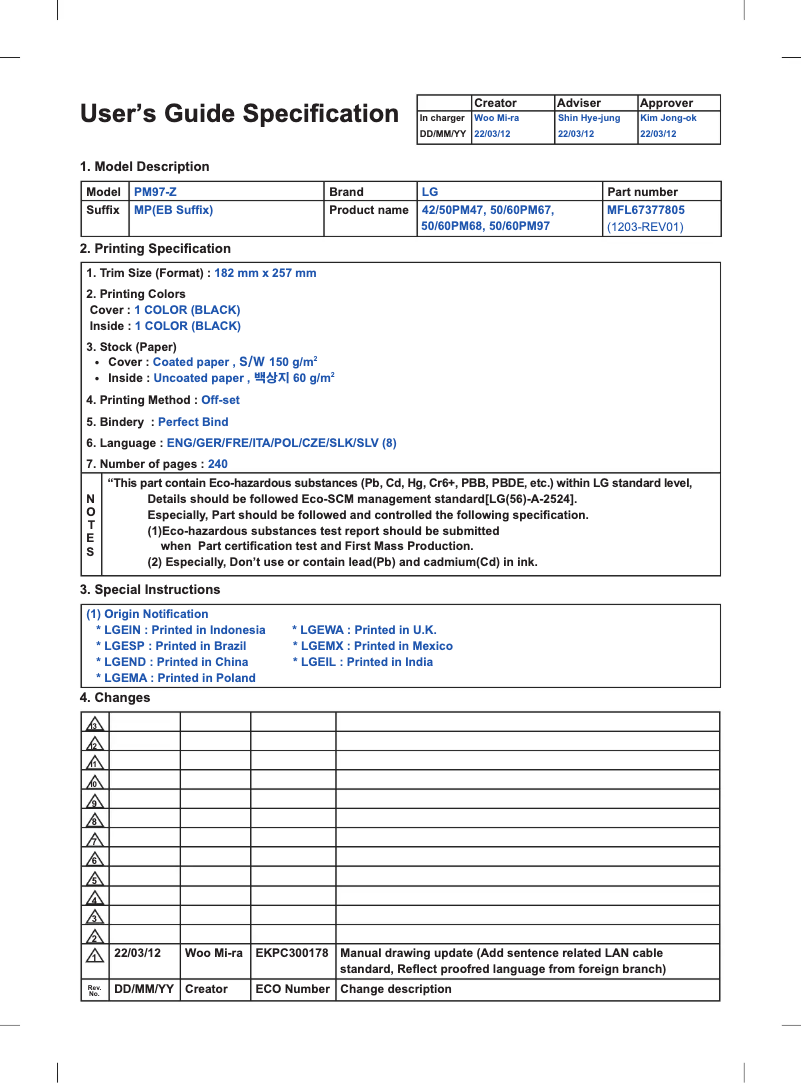 Página 1 del manual Manual de usuario LG 50PM470S
