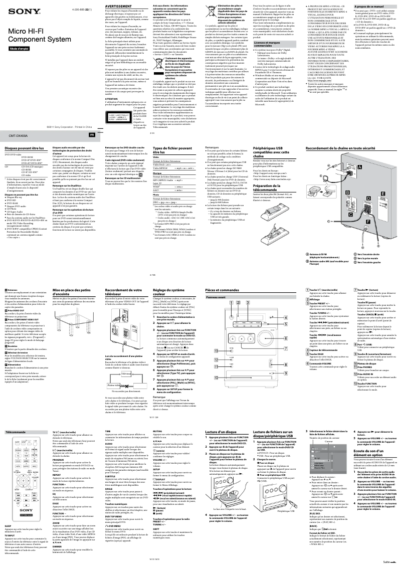 Page n°1 - Manuel utilisateur Sony CMT-DX400A