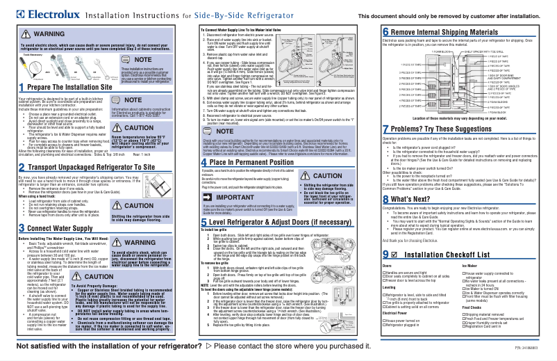 Page n°1 - Guide d'installation Electrolux EI23CS35KB