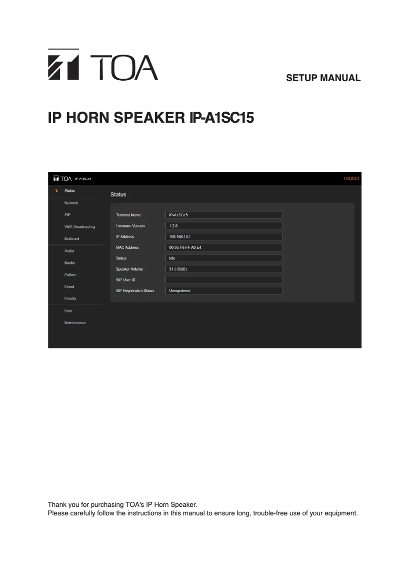 Imagen de la primera página del manual del dispositivo IP-A1SC15