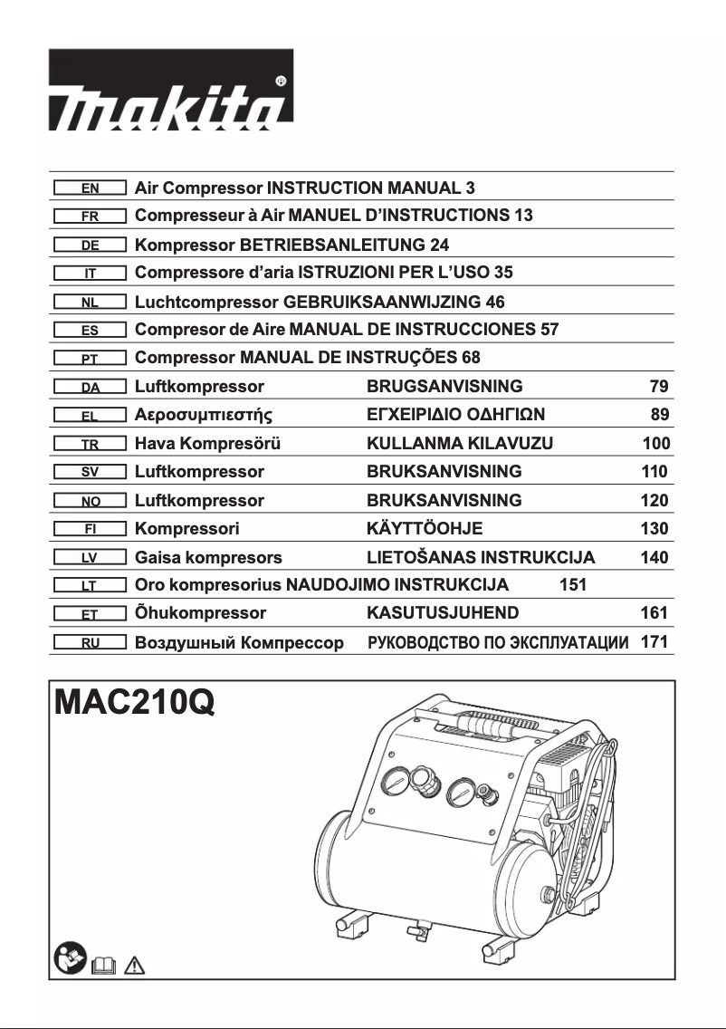 Page 1 de la notice Manuel utilisateur Makita MAC210Q