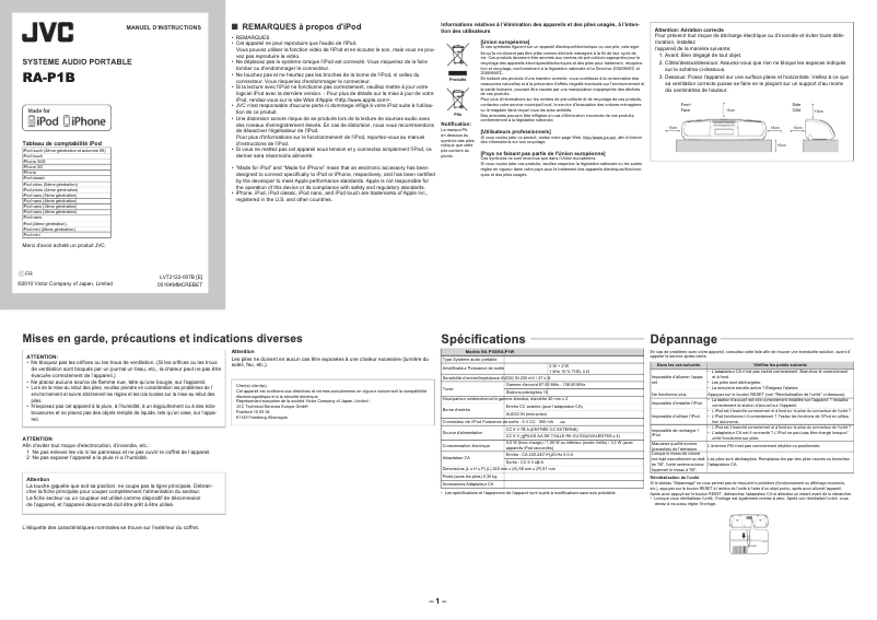 Page n°1 - Manuel utilisateur JVC RA-P1B E