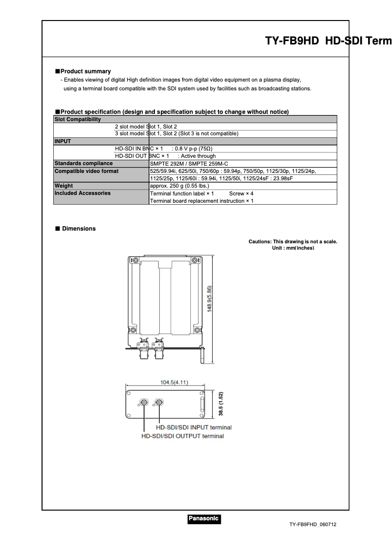Page 1 de la notice Manuel utilisateur Panasonic TY-FB9HD